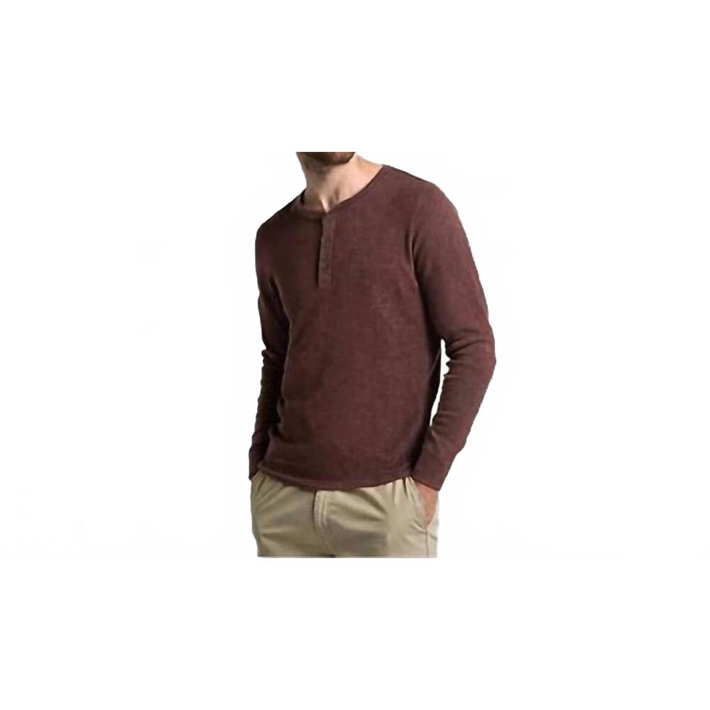 NEW NORTH RIVER waffle 3 button henley top in cabernet heather
